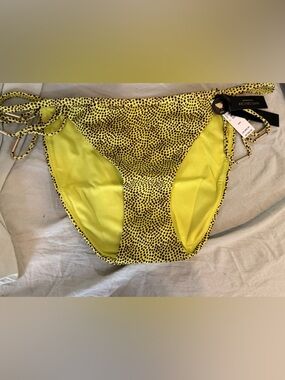 Victoria Secret Pink Yellow Polka Dot Swim Bottoms Cheeky Side Tie Sz M NWT